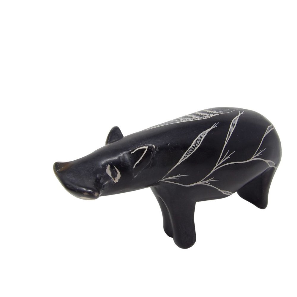 Vintage Small Hand-Carved Soapstone Hippopotamus Figurine 5 1/2" L x 1 3/4 " W x